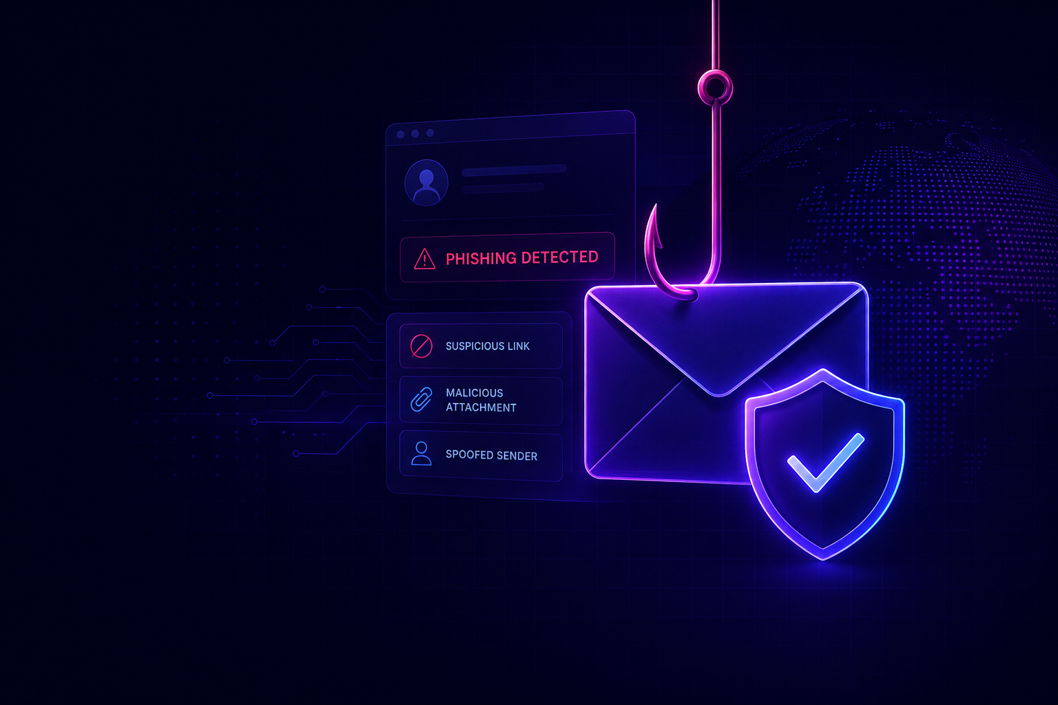 Enterprise Phishing Protection Playbook cover beside a suspicious email being checked against a security shield