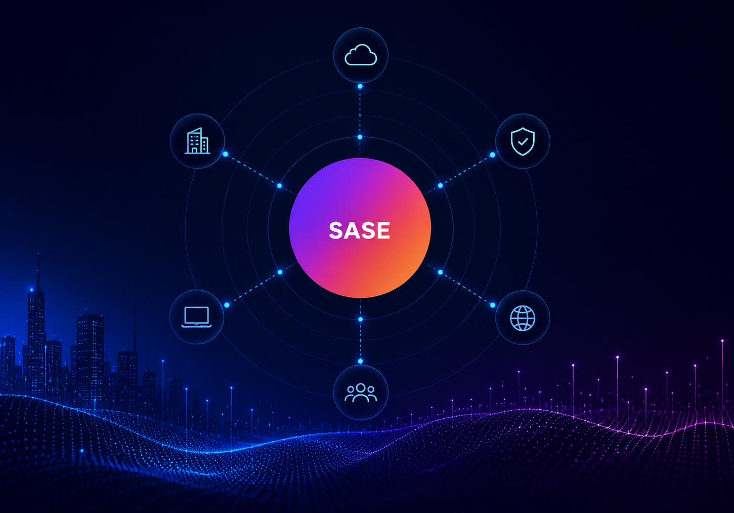 The Enterprise SASE Guide cover showing users, branches and cloud converging into a unified SASE layer