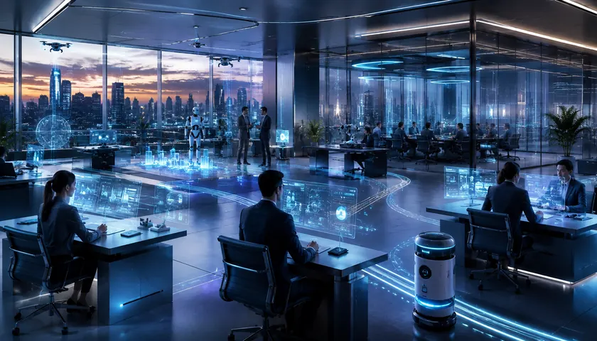 A modern digital workplace with cloud-managed endpoints, smart meeting rooms and the infrastructure that supports hybrid work.