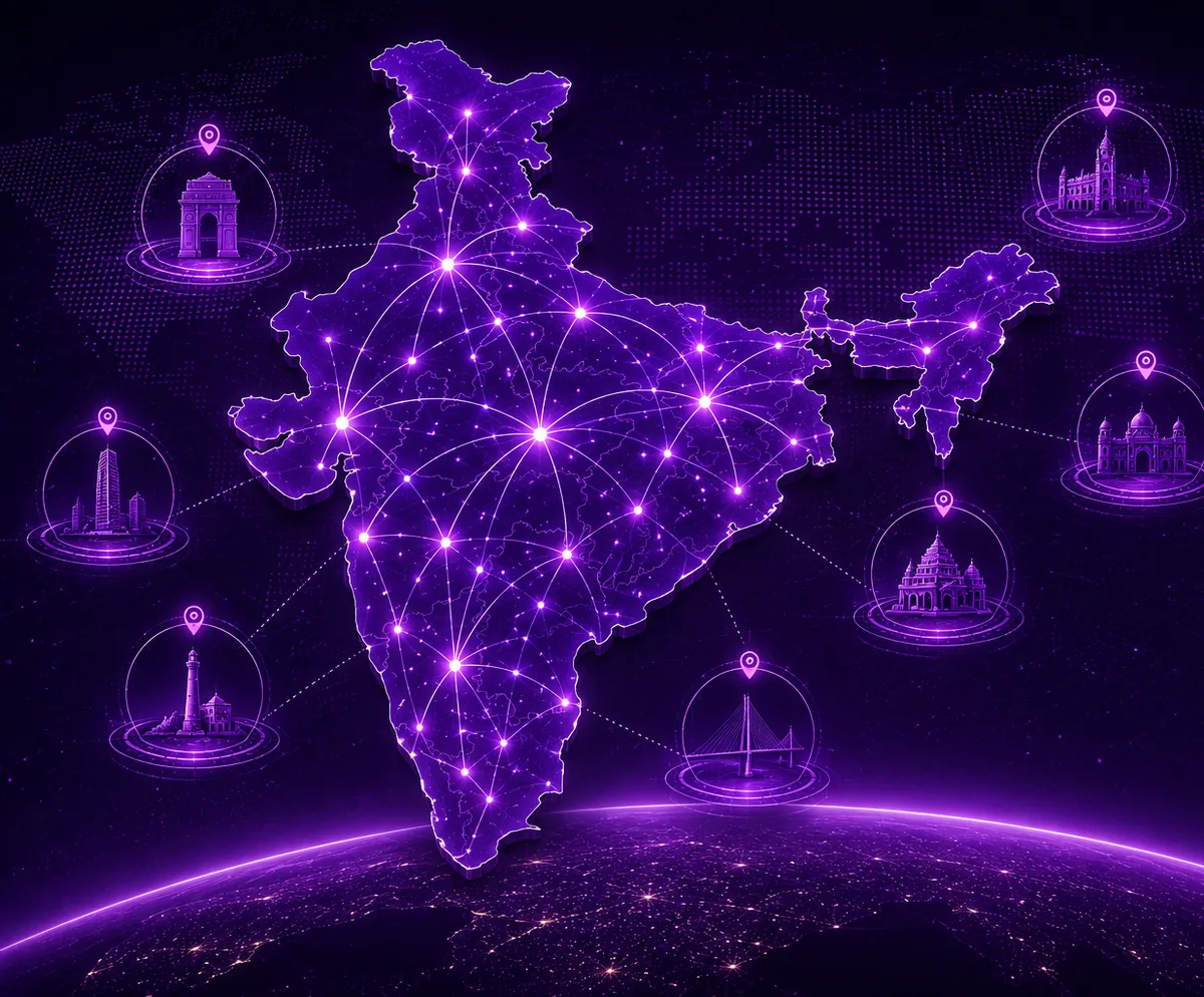 Map of India showing the Cylentrix nationwide leased line network: interconnected points of presence across every state, with landmark markers for Delhi, Mumbai, Chennai, Kolkata, Hyderabad, Ahmedabad and Bangalore