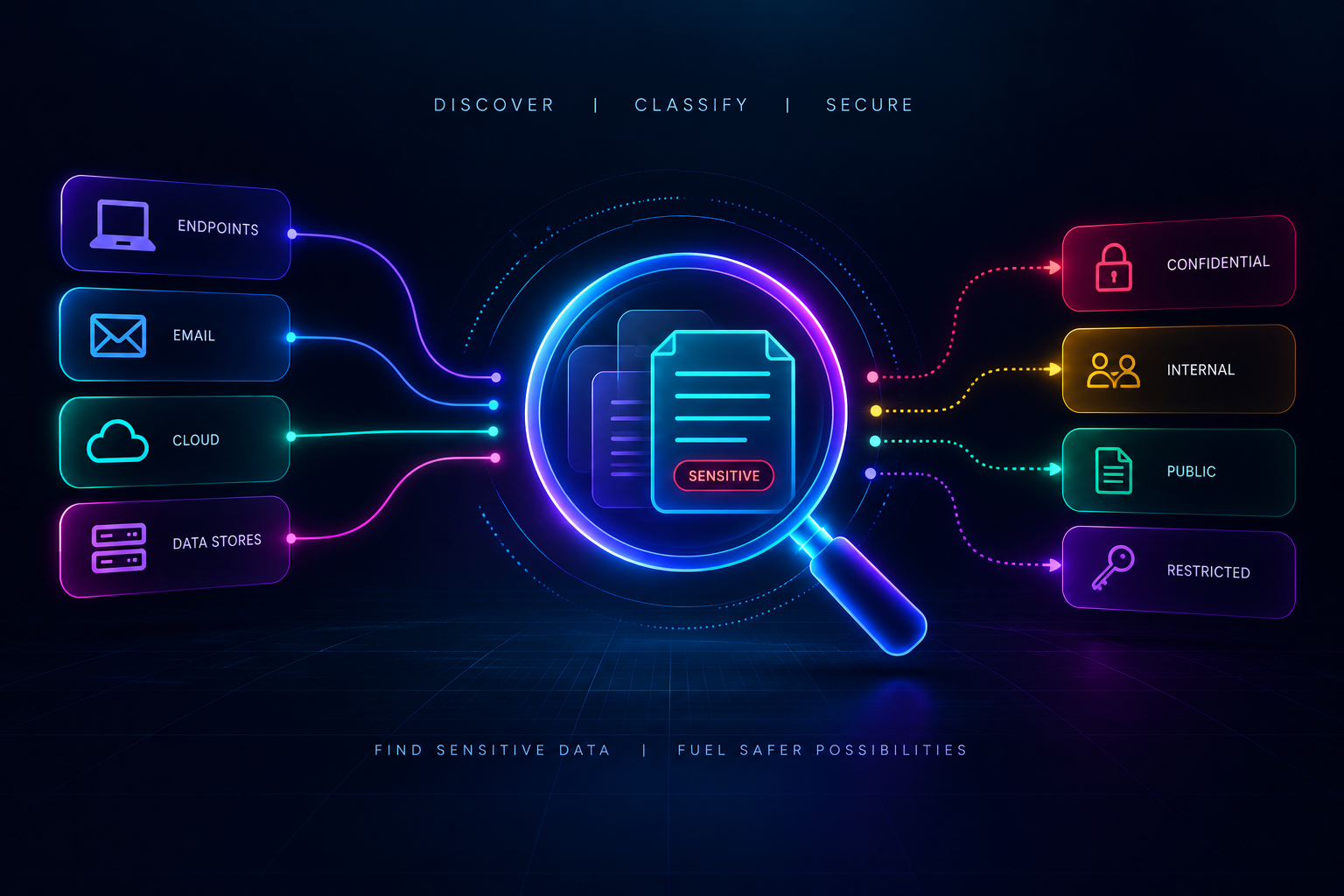 Sensitive data discovery and classification playbook cover showing a document being classified as confidential, internal, public or restricted